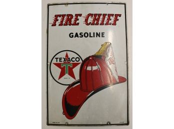1958 Original Porcelain Texaco Fire Chief Gasoline Pump Sign - Dated 3-8-58