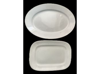 2 Pcs English White Ironstone Serving Platters, Oval Wedgwood, 17' X 12' & Rectangular
