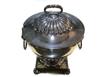 Early 19thC Silver Plate Georgian Covered Sauce On Plinth With Feet And Lions Head Handles