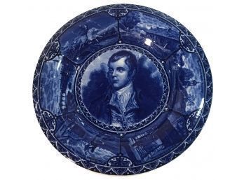 Antique 19thC Robert Burns Souvenir Blue & White Plate Marked Burns On Obverse