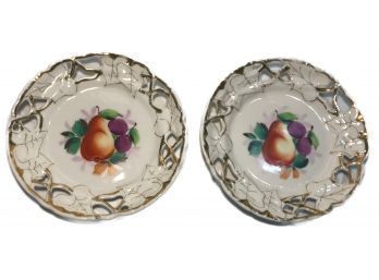 Pair Of Antique 1840s Empire Fruit Plates With Reticulated Sides