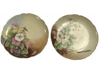 Pair 6' Vintage Hand-Painted Porcelaine Floral Plates By Haviland France