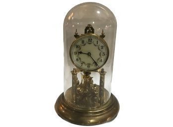 Vintage EURAMCA Brass Anniversary Clock Under Glass Dome