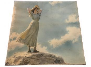 Antique Framed Print Of Girl Holding Hat On Head, Charles G. Curran, 1911, 20' Sq