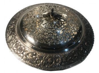 Spectular Art Deco Reticulated Coved Silver Plated Serving Platter With 1936 Dedication Inscription