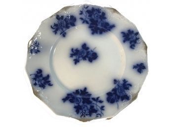 Antique 10' Diam. Gironde Flow Blue Gold Rimmed Highlighted Floral Plate