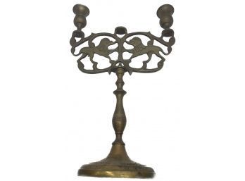 Early Middle Eastern 18thC Bronze Candelabra With Lions