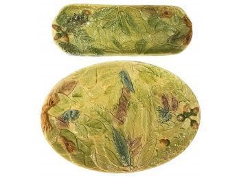 2 Matching Ceramic Autumn Decorations, 20' Oval Platter And 17' Rectanular Serving Plate