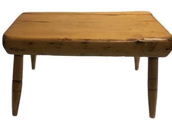 Antique Small, Sturdy Pine Slayed-Legged Footstool