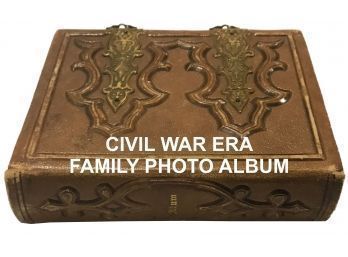 Spectacular Leather And Brass Bound Civil War Era Family Photo Album With Approx. 30 Pictures