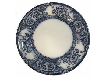 Antique Unmarked Flow Blue Floral Transferware 9.75' Diam. Plate