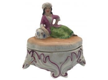 Antique Porcelain Dresser Box Depicting Reclining  Woman