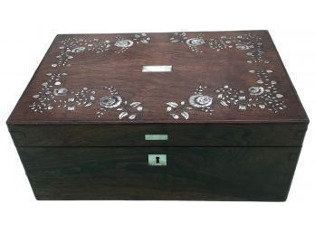 Spectacular Large Antique Rosewood Box With Mother Of Pearl Inlay