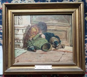 Benvenuto Lece Oil On Wood Panel 'Homeless' 1931