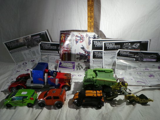 Lot Of 7 Transformers - Some Complete, Some Not, Talking Optimus Prime, Mudflap, Skids, Long Haul, Build Sheet