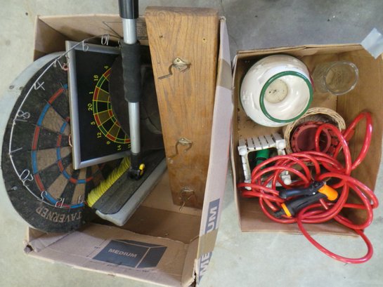 Lot # 83 - Weird Lot - 2 Boxes Incuding Hose, Dart Board -See Pics -
