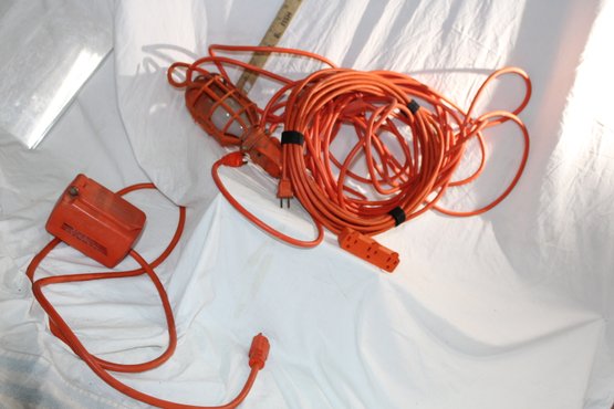 Lot - Extension Cord, Hanging Lamp Cord, Guardian Ground Fault Circuit Interupter (15A), Multicontact Adaptor