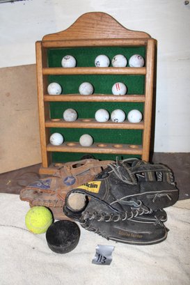 Lot # 113 - 2 Baseball Gloves, Puck And Ball - Sports, Yard Play  See Pics