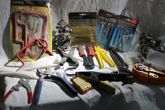 Crimper, Plugin Socket Tester, Wire Stripper, Ratchet Strap, Hose Clamps,sabre Blades, Grinder & Drill Bits