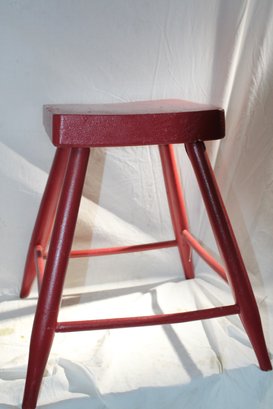 Primative Style Stool, Painted Red, 18 Inch Width At Base, And 17' Tall, Simple Attractive Handmade  Furniture