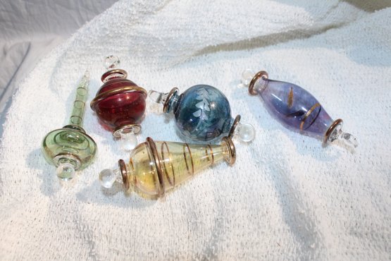 5 Egyptian Blown Glass Ornaments - Gilded Gold, Dainty, Colorful