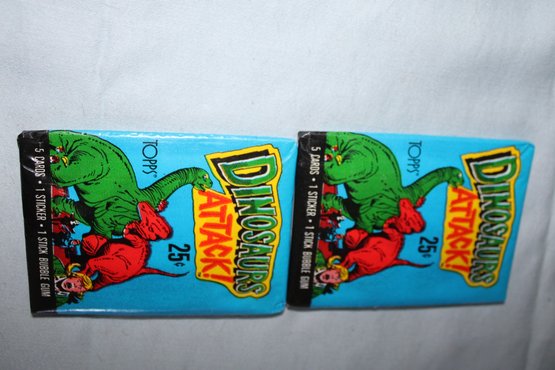 1988- Topps -  Dinosaurs ATTACK Trading Cards, 2 Unopened Packs, 5 Cards & 1 Sticker Each