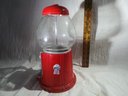 Small Red Gum Ball Dispenser 1985 - By Carousel- Glass Bowl &  Metal Base - Works!!!!!!!!