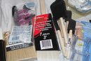 Painting Tool Lot, Various Brushes/sponges/ Rollers, Furniture Protectors, Nail Claw Crow Bar, Wire Brush,