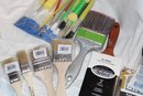 Painting Tool Lot, Various Brushes/sponges/ Rollers, Furniture Protectors, Nail Claw Crow Bar, Wire Brush,