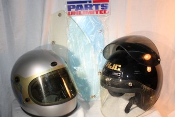 Lot Of Two Helmets, One Vintage Silver Suzuki Helmet And One HJC CL-5 Helmet