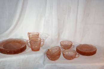 Lot Of Pink Carnival Glass - Small Tea Set