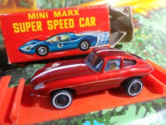 Mini-Marx Toys- Vintage  Super Speed Jaguar ( Red, Racing #53) In Original Box - Made In British Crown Colony