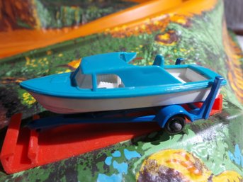 Lesney - 1960's Vintage # 9  MatchBox Series - Boat Trailer With Boat, Boat Detaches- See Pics For Damage