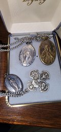 4 Vintage Religious Medals/ Chains -' I Am Catholic. Call A Priest' Italy