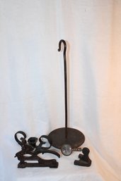 Lot Of Cast Iron , Paper Towel Holder,  Monkey Nut Cracker, Magnifying Loop & Candle Holder, Mostly Vintage