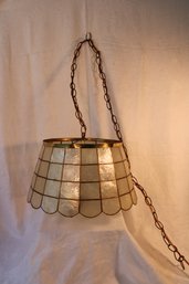 Vintage Capiz Shell Swag Hanging Light Fixture, 3 Bulb,