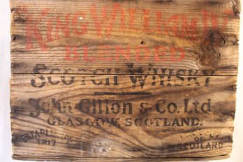 Antique Vintage Wooden Box Shipping Crate, King William's Blended Scotch Whiskey