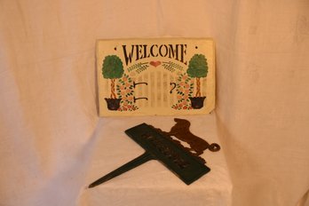 Welcome Painted Slate And Stake With A Dog On It