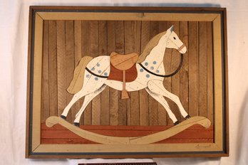 Original 1970's Theodore Degroot, Stamped/signed Wooden Strip Or Lath Art, Rocking Horse, Folk Art