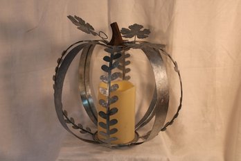 Metal Pumpkin Framing A Fake But Working Large Candle, Halloween, Thanksgiving!