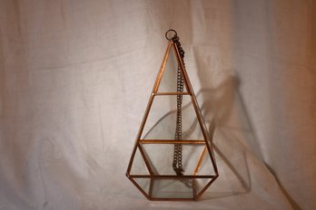 Hanging Glass Planter, Copper, Lovely Symmetrical Design With Angled Base, 4 Sided Triangle