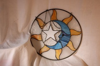 Stained Glass Window Celestial Suncatcher, Thick Glass, That 12 In Diameter With 15 In Metal Chain