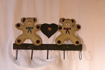 Baby, Infant, Play Room Wall Art Teddy Bears & Clothes / Hats Hooks, Hand Painted, Folk Art