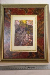 Vintage Signed  Framed Splatter Paint Art- Raised & Texture In Picture And Matboard, Gold Accents