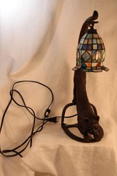 Whimsical Stained Glass Prowling Cat Lamp