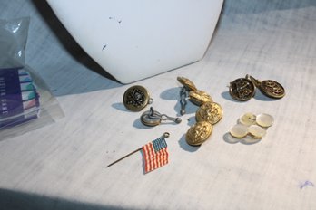 Vintage - Military Cuff Links / Comedy- Tragedy Cuff Links, 48 Star Flag Pin, Eagle Buttons