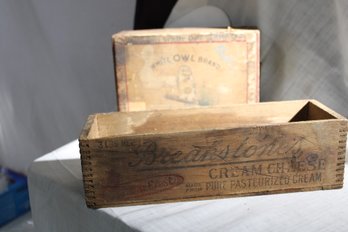 Vintage/Antique Wooden Shipping Boxes -white Owl General Cigar Co-Pennsylvania, Breakstones Cream Cheese -3lb