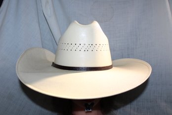 Vintage Hat  Western White Straw Hat With Large Brim, And Some Coating To Firm Hat Shape, Size 6&7/8, Mexico