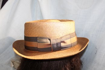 Vintage Finely Woven Banded Straw  Hat  By J. Press, New Haven, Cambridge, Princetown, New York