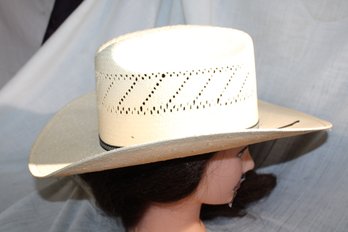 Vintage Firm White Straw Hat By Bailey  U- Rollit ! Woven Outer Band. Leather Inner Band Sz 7, Made In USA